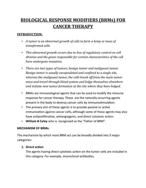 Biological Response Modifiers 1 - BIOLOGICAL RESPONSE MODIFIERS (BRMs ...