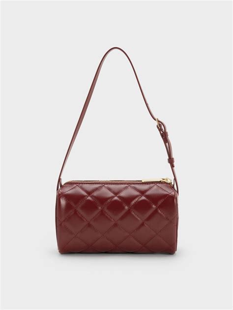 Janie Quilted Shoulder Bag - Burgundy - CHARLES & KEITH IN
