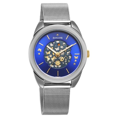 Buy Online Sonata Unveil Quartz Multifunction Blue Dial Stainless Steel ...