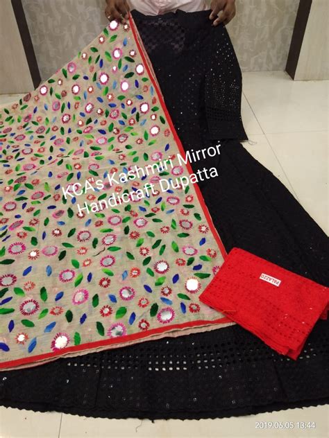 ChikanKari Anarkali Pure Cotton Kurti Palazzo and Kashmiri Silk Duppat ...