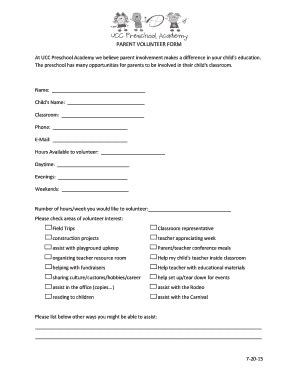 Fillable Online PARENT VOLUNTEER FORM - uccmanhattannet Fax Email Print ...