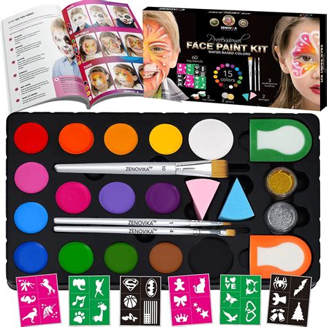 Buy Zenovika Face Paint Kit for Kids - 60 Jumbo Stencils, 15 Large ...