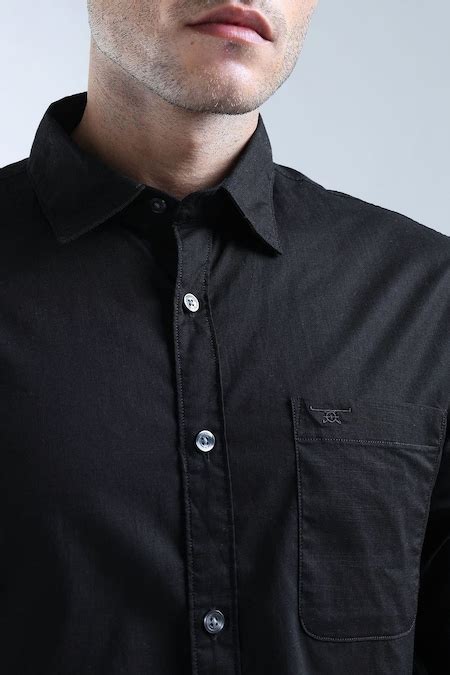 Black Solid Casual Full Sleeves Shirt Collar Men Slim Fit Casual Shirts ...
