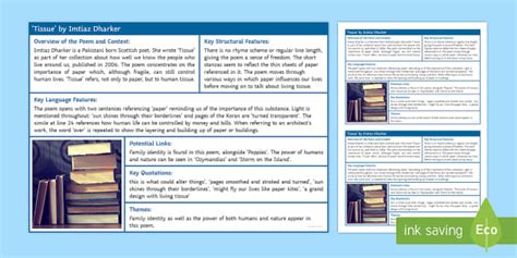 AQA Poetry: Tissue - One Page Revision Summary - Twinkl