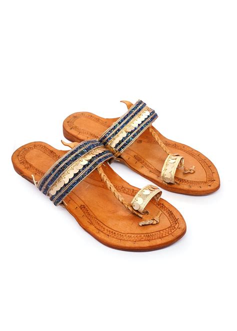 Get Blue & Golden Embellished Kolhapuris at ₹ 1599 | LBB Shop
