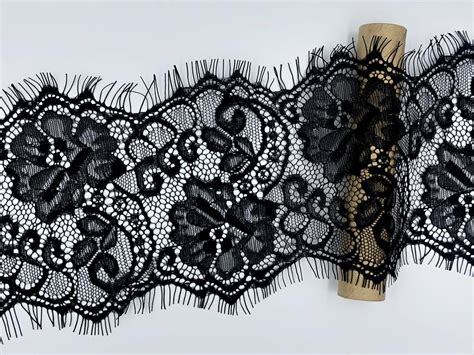 Orient Lace Craft Chantilly Net Scallop Lace Black Nylon Floral Eyelash ...