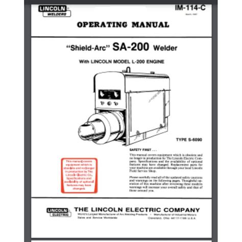 Lincoln SA-200 L-200 Short Hood Gas Engine Welder Owners Manual 1987 12 ...