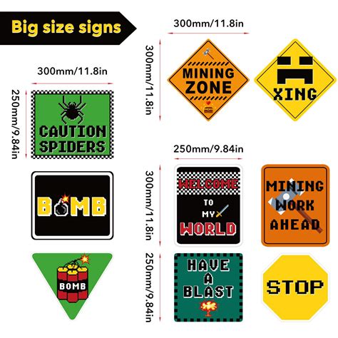 Buy 9 Pieces Mining Party Cutouts Pixel Party Signs Miner Themed Party ...