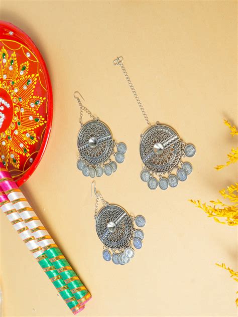 Sliver Oxidised Full Jewelry Set with maang tikka