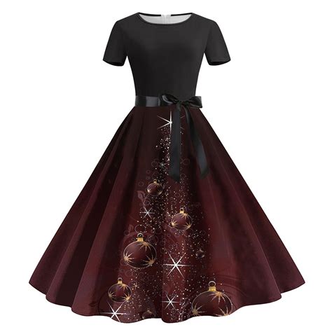 Jsaierl Women's Christmas Dresses Classic Tea Dress Short Sleeve Swing ...