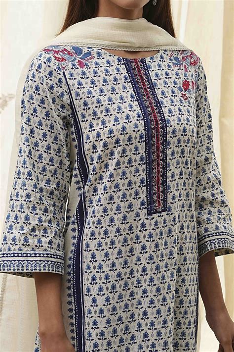 Buy Off-White Cotton Printed Straight Suit Set Online at Biba India