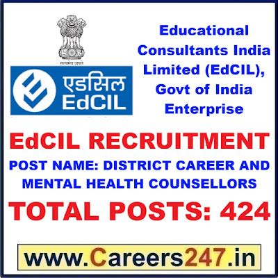 EdCIL District Career and Mental Health Counsellors Recruitment 2026 ...
