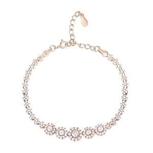 ZAVYA 925 Sterling Silver Cubic Zirconia Floral Rose Gold Plating Chain ...
