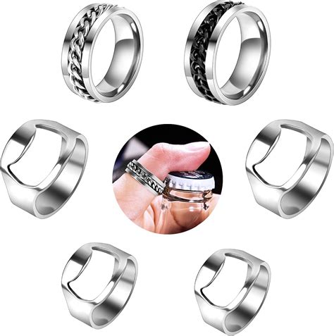 6Pcs Stainless Steel Bottle Opener Set - Finger Ring Opener for Beer ...