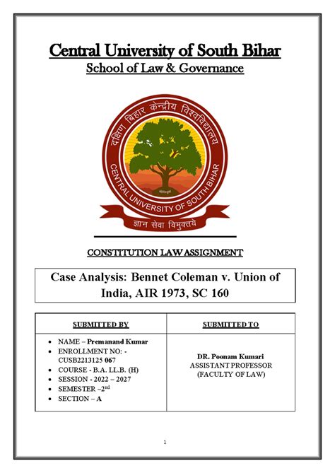 Premanand Kumar 067 - Case Analysis: Bennet Coleman v. Union of India ...
