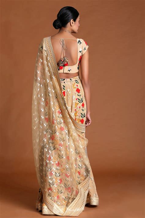 Buy Masaba Beige Crepe Tutti-frutti Lehenga Set Online | Aza Fashion.
