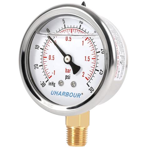 UHARBOUR Glycerin Vacuum Pressure Gauge, 2-1/2" Dial 1/4" NPT Bottom ...
