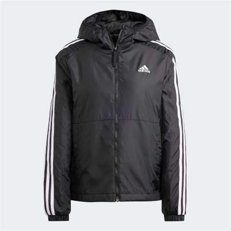 adidas Essentials 3-Stripes Insulated Hooded Jacket - Black | adidas India