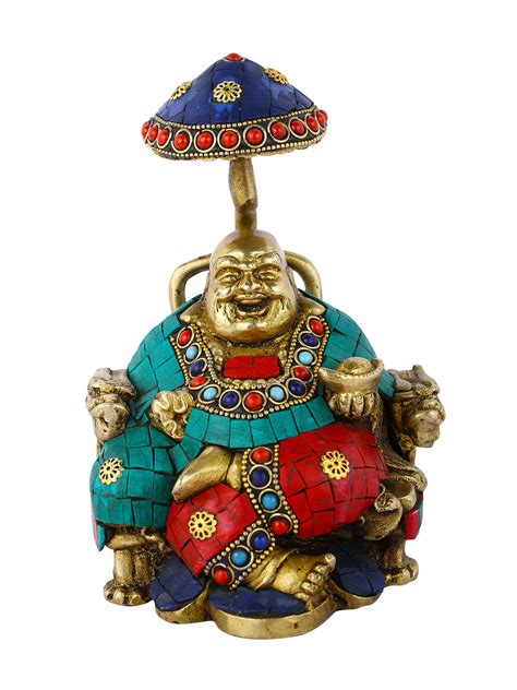 Buy Brass Laughing Buddha Statue sitting under umbrella-BTS198– CraftVatika