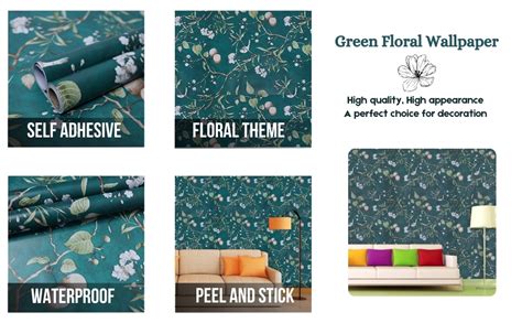 HOMEMATES Self-Adhesive Waterproof Green-Sparrow Wallpaper PVC Vinyl ...