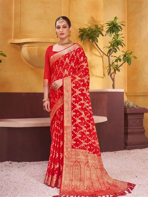 Rajpari red pure viscose saree
