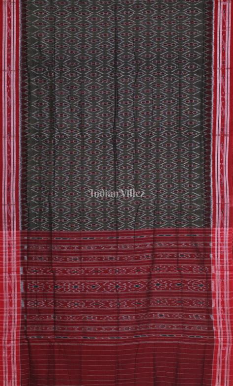 Olive Green Maroon Odisha Ikat Maniabandha Cotton Saree – IndianVillèz
