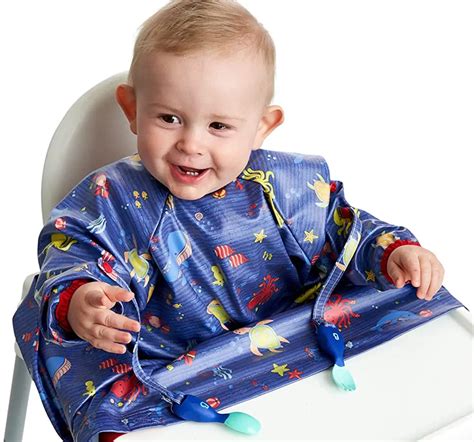 Bibado Long Sleeve Coverall Weaning Bib Oceans of fun Dark Blue 18M+
