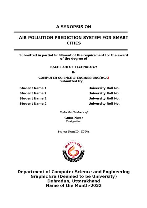CSE B.Tech Major Project Synopsis: Air Pollution Prediction System ...