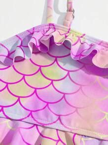 Young Girl Mermaid Scale Printed Swimsuit Set | SHEIN USA