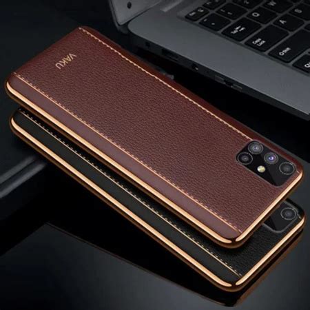 Vaku ® Samsung Galaxy M31S Vertical Leather Stitched Gold Electroplated ...