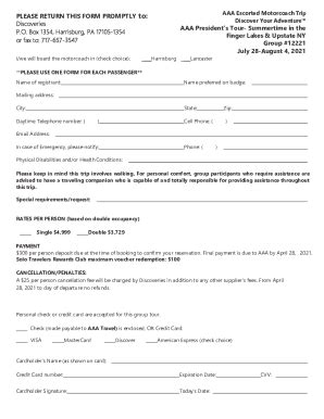 Fillable Online Presidents trip Finger Lakes Registration Form Fax ...