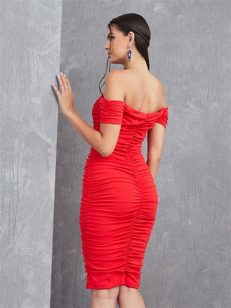 Off Shoulder Ruched Bodycon Dress