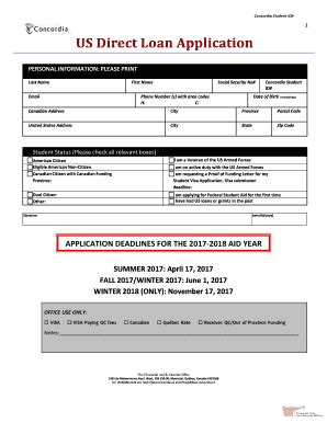 Fillable Online 1 US Direct Loan Application - concordia.ca Fax Email ...