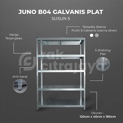 RAK BESI SIKU LUBANG BOLTLESS JUNO 04 GALVANIS PLAT SHELVING