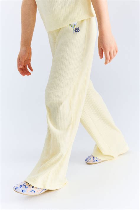Pointelle jersey trousers - Pale yellow/Flower - Kids | H&M IN