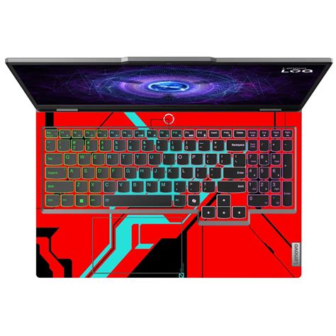Abstract Red Teal Cyberpunk Grid Laptop Skin | 3D Embossed 3M Vinyl ...