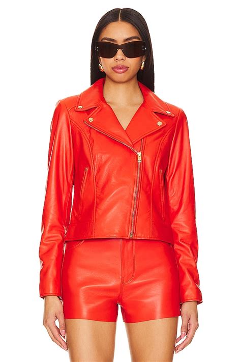 LAMARQUE Kelsey Gold Moto Jacket in Spicy Orange | REVOLVE