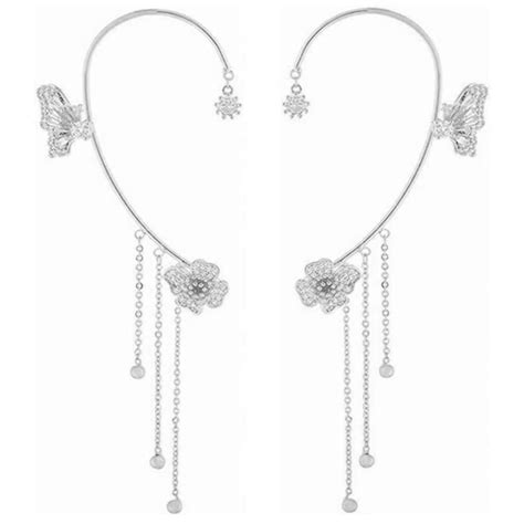 Buy Butterfly Tassel Style Zircon Earrings Shiny Ear Cuff Earrings for ...