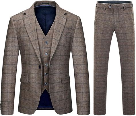 Buy Mens 3 Piece Suits Slim Fit Tweed Suit Plaid Slim Fit Suits for Men ...