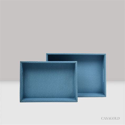 Sky Blue Leather Tray - Set of 2