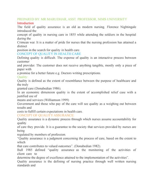 Quality Assurance IN Nursing - PREPARED BY: MR MARUDHAR, ASST ...
