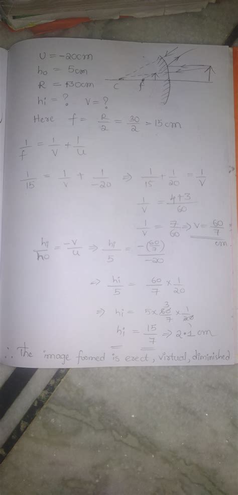 An object 5.0cm in length is placed at a distance at 20cm in front of a ...