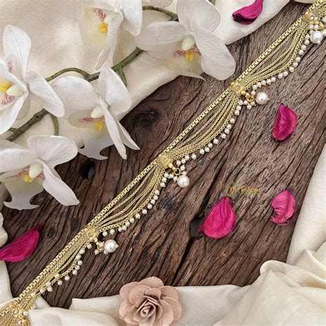 Vriksham Traditional Gold 5 layered & Pearls Drop Champ Hipchain-White ...