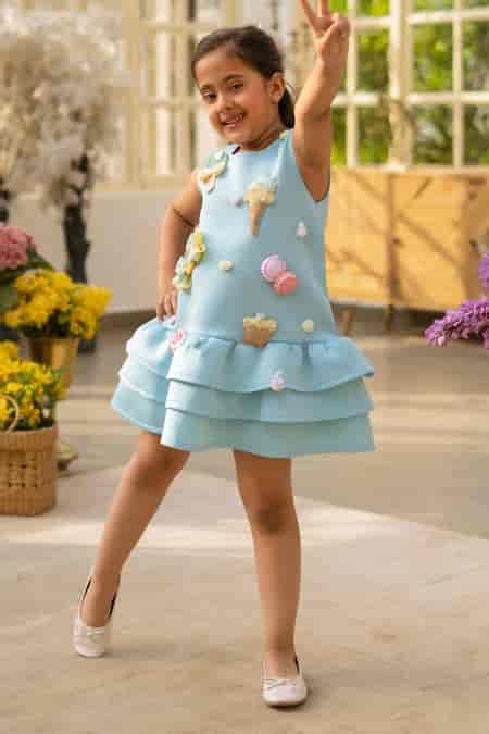 Buy Blue Neoprene Designer Dress For Girls by Fayon Kids Online at Aza ...