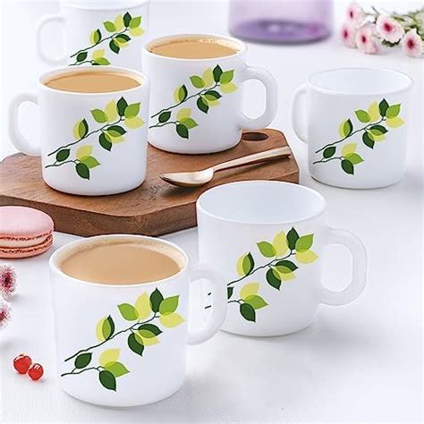 Larah by BOROSIL Silk Series Green Leaves Opalware Tea/Coffee Mug Set ...