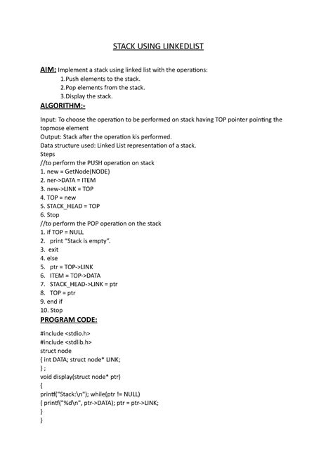 STACK AND QUEUE USING LINKED LIST. - STACK USING LINKEDLIST AIM ...