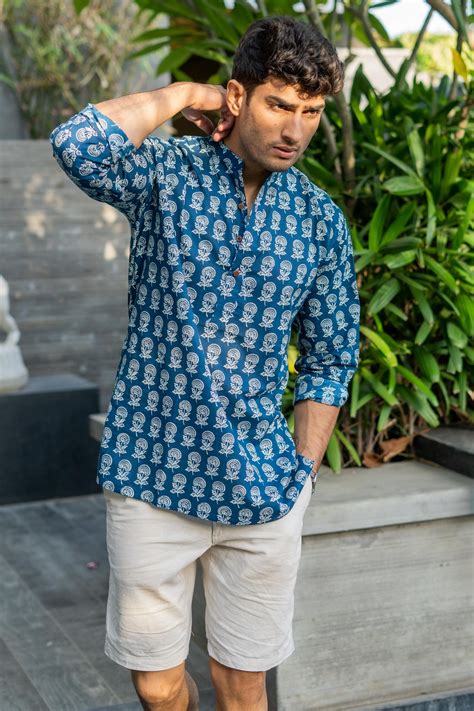 The Agean Blue Short Kurta With Flower Print – Shasak