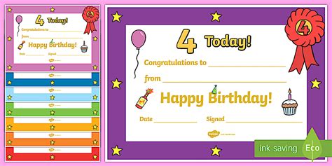 👉 Editable Birthday Certificates (Age 4)
