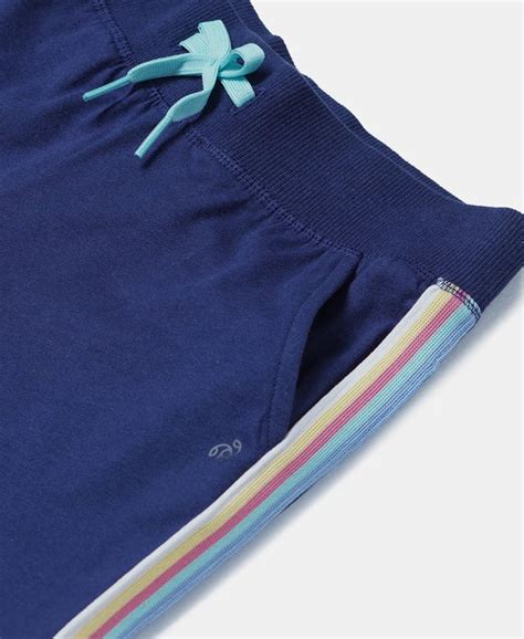 Buy Girl's Super Combed Cotton Solid Shorts with Side Taping - Blue ...