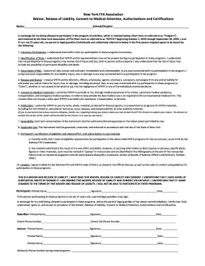 NY FFA Association Waiver & Release Of Liability & Consent To Medical ...